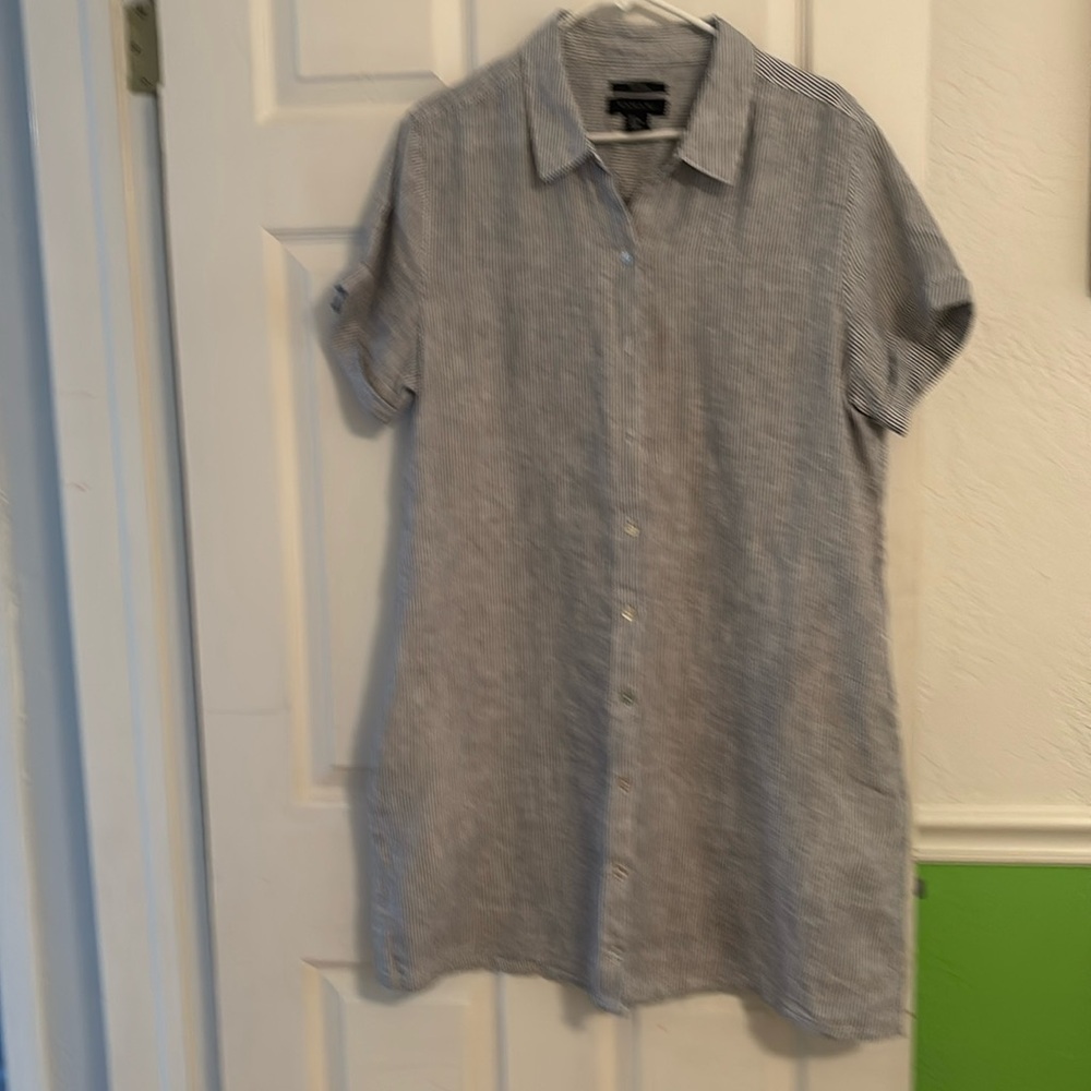 Linen dress, blue and white stripes
